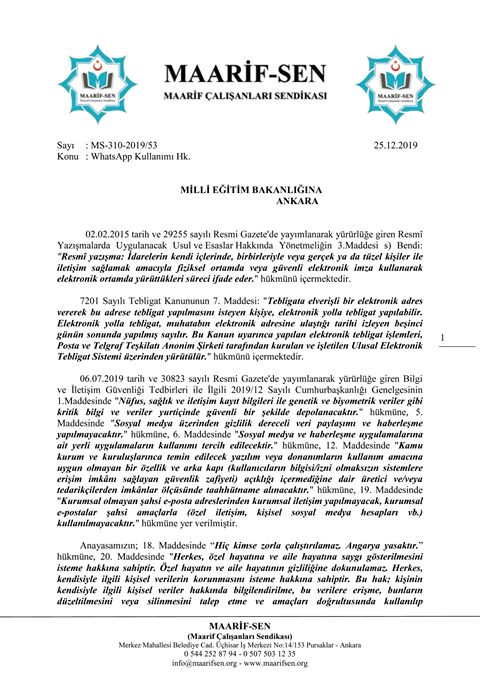 WhatsApp Kullanımı Hakkında MEB'e Yazı