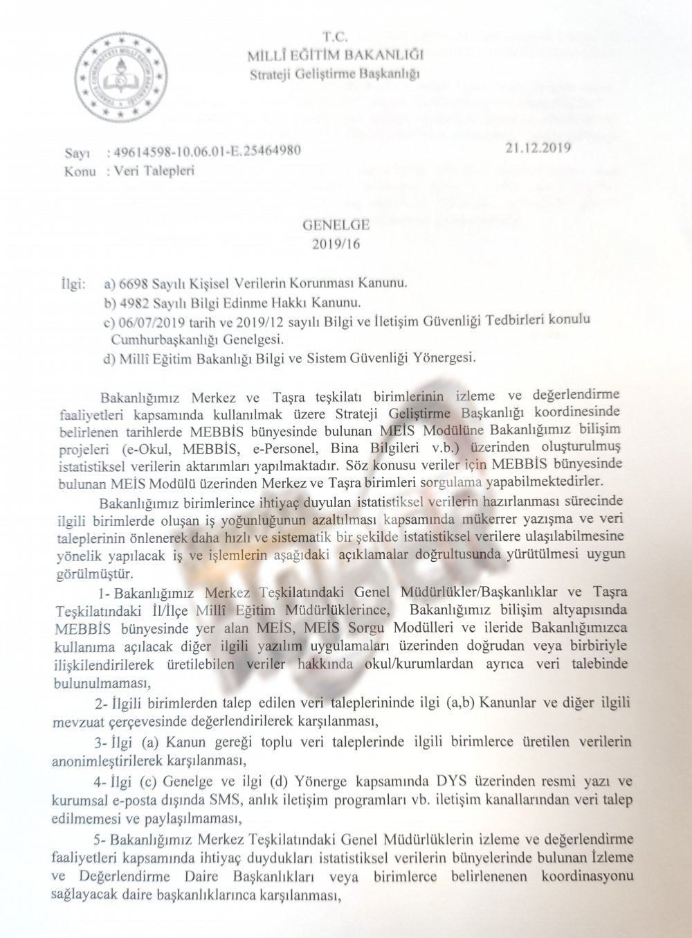 MEB'DEN YENİ GENELGE