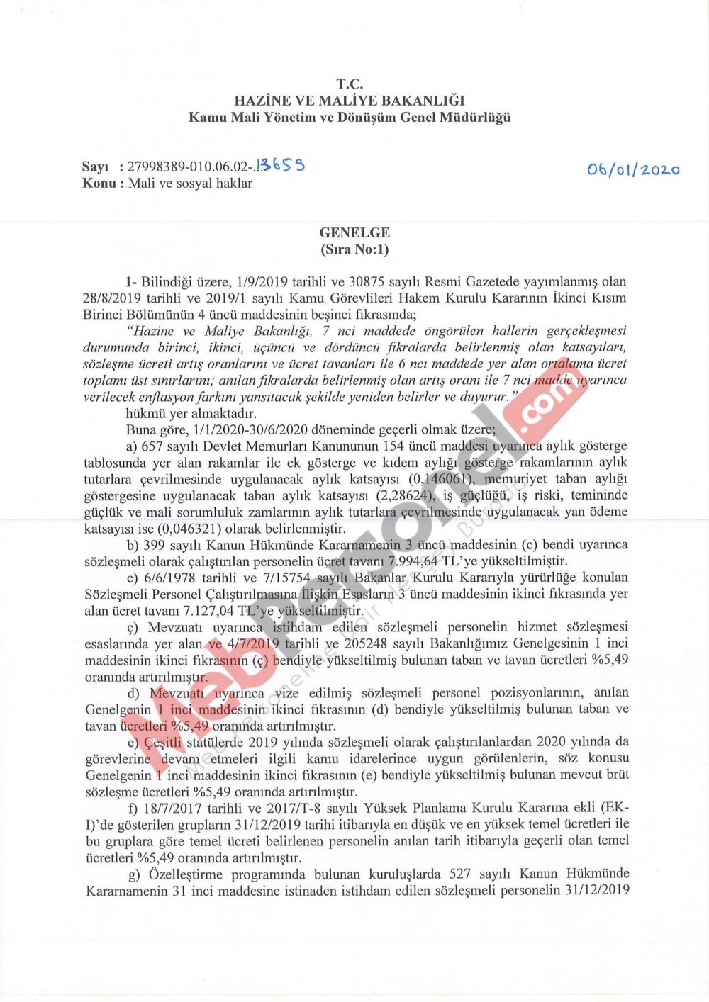 2020 Yılı Memur Maaş Katsayılarına İlişkin Genelge Yayımlandı