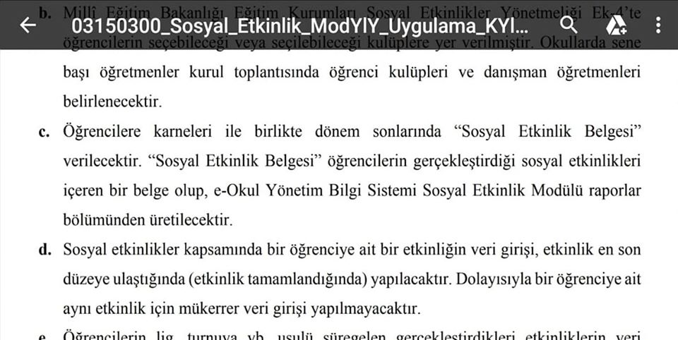 Birinci Dönem Öğrencilere Sosyal Etkinlikler Karnesi Verilecek mi?