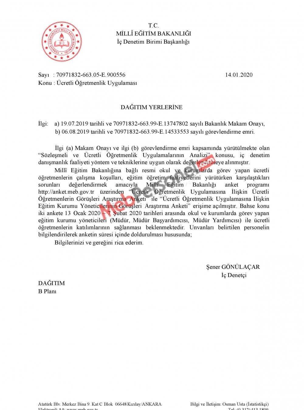 MEB'DEN İDARECİLERE ÜCRETLİ ÖĞRETMENLİK İLE İLGİLİ YAZI