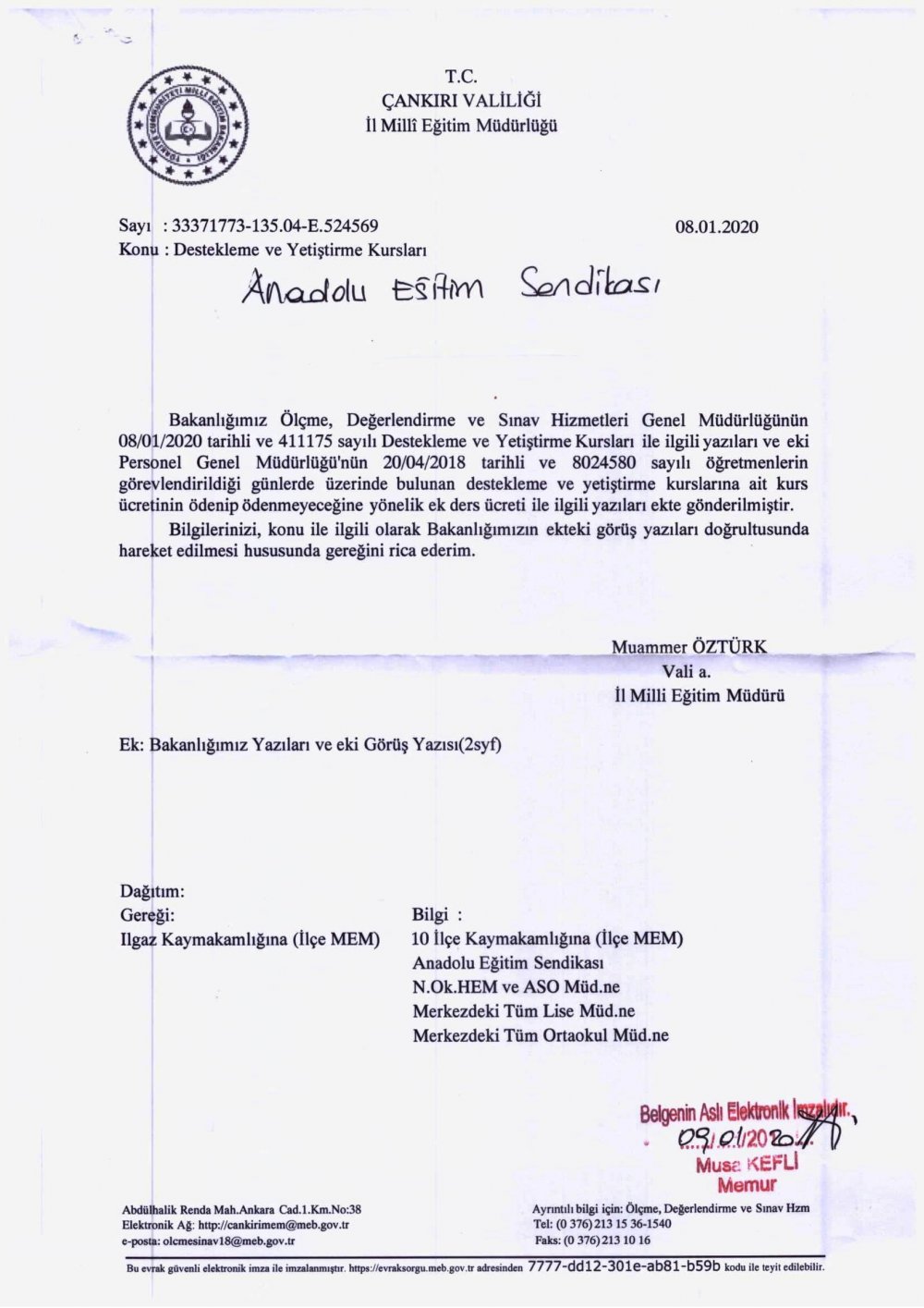 Anadolu Eğitim Sendikasının Dyk Talebi Karşılık buldu