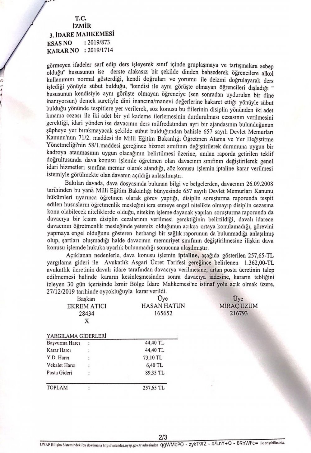 EĞİTİM-İŞ: ÖĞRETMENLİĞİ ELİNDEN ALINAN ÜYEMİZİN DAVASINI KAZANDIK