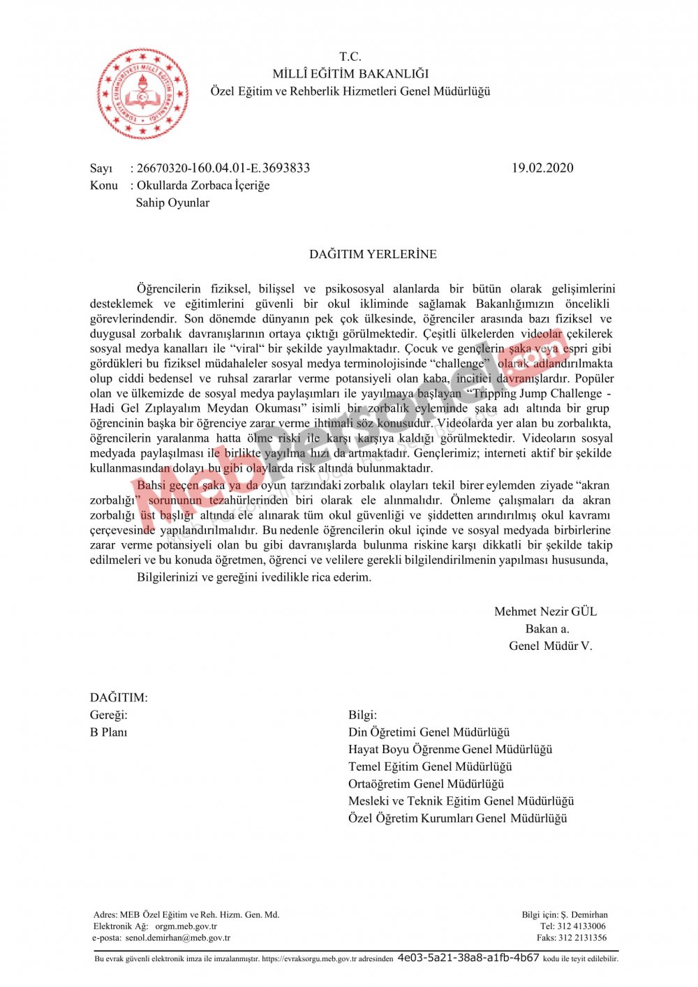 MEB'den ''Okullarda Zorbaca İçeriğe Sahip Oyunlar'' Yazısı