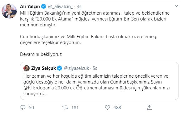 Ali Yalçın'dan ''20 Bin Ek Atama'' Açıklaması