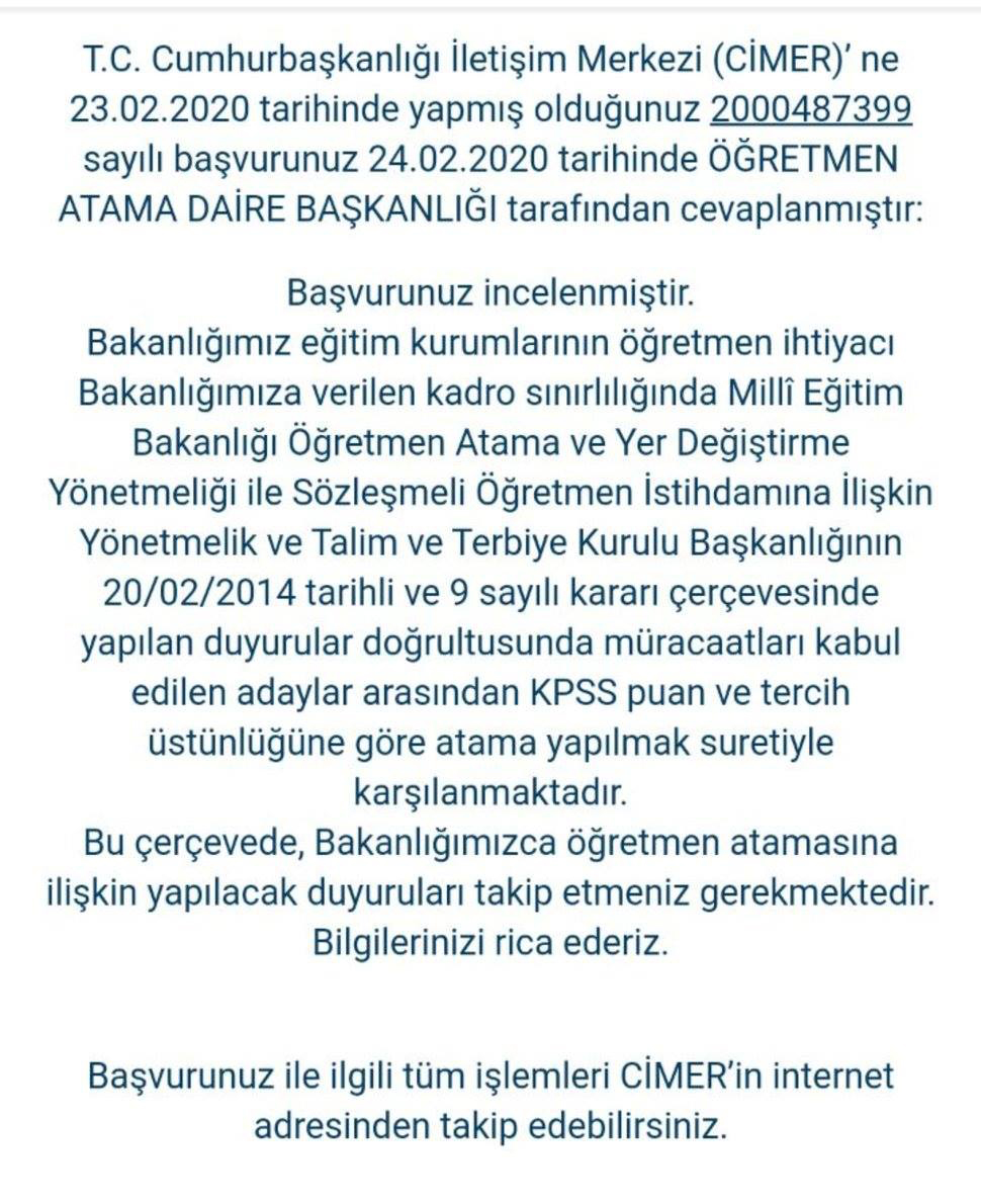 Cimer'den Ek Atama Cevabı: Öğretmen atamaları puan üstünlüğüne göre....