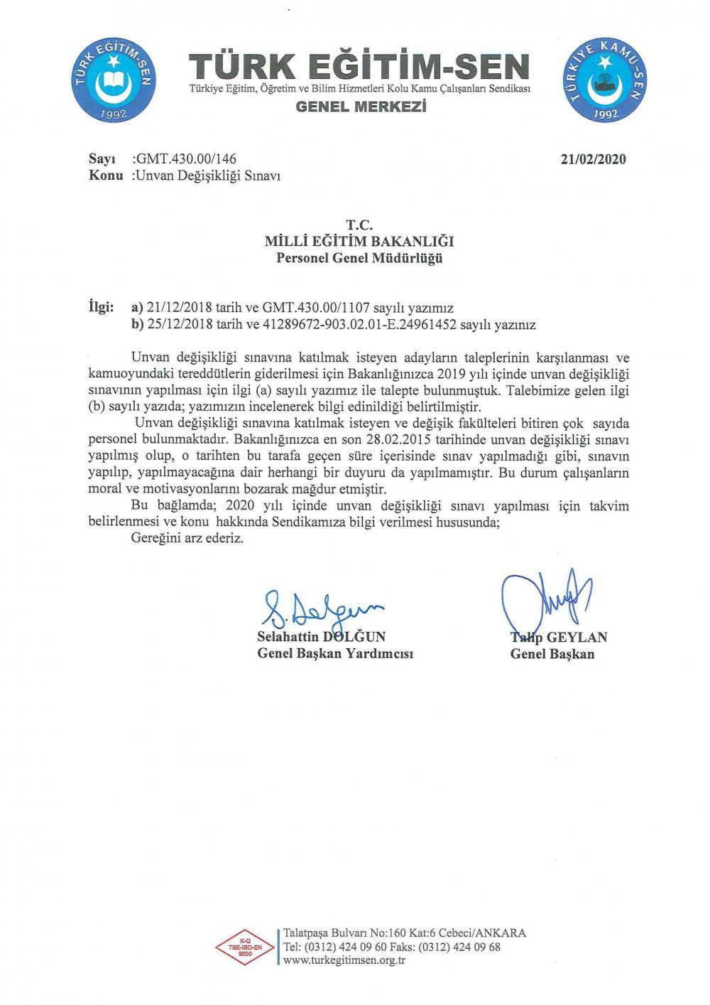 Unvan değişikliği hakkında MEB'e soru soruldu