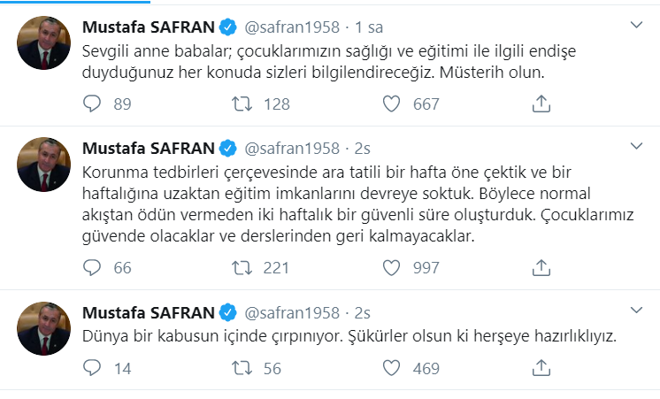 Mustafa SAFRAN: Çocuklarımız derslerinden geri kalmayacaklar.