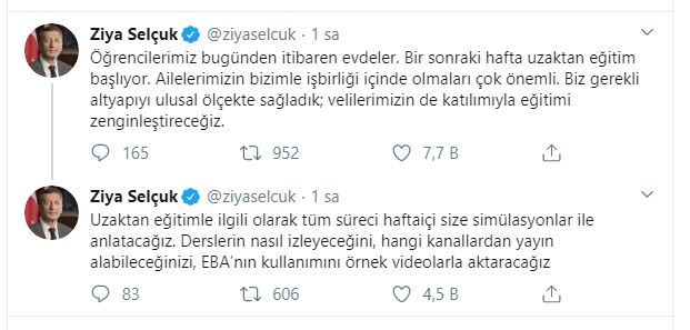 Bakan Ziya Selçuk'tan Uzaktan Eğitim Açıklaması