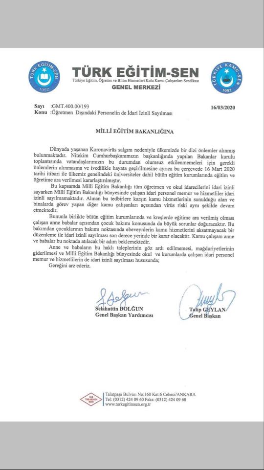 Öğretmen Dışındaki Personeller de İdari İzinli Sayılmalıdır