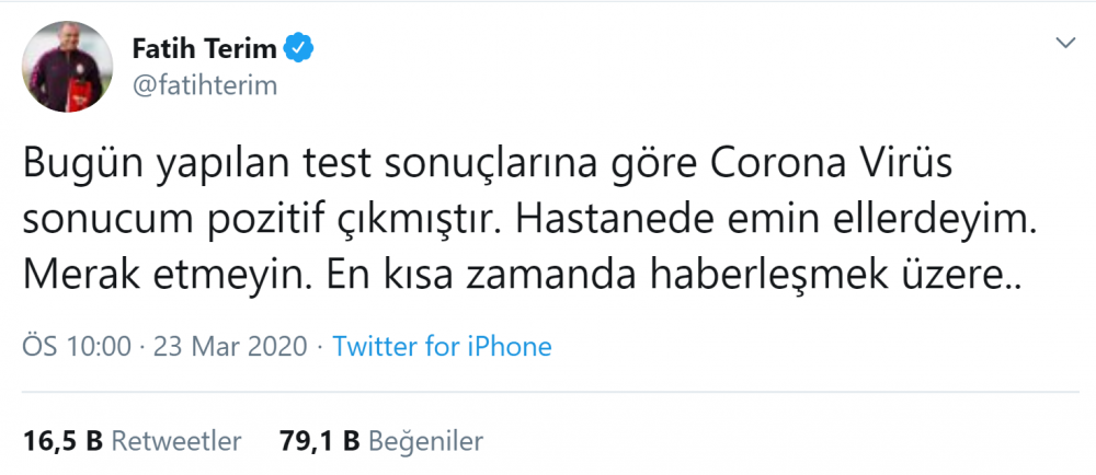 Fatih Terim'in Koronavirüs testi pozitif çıktı