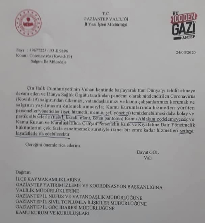 O ilimizde tüm personele, serbest kıyafet izni geldi