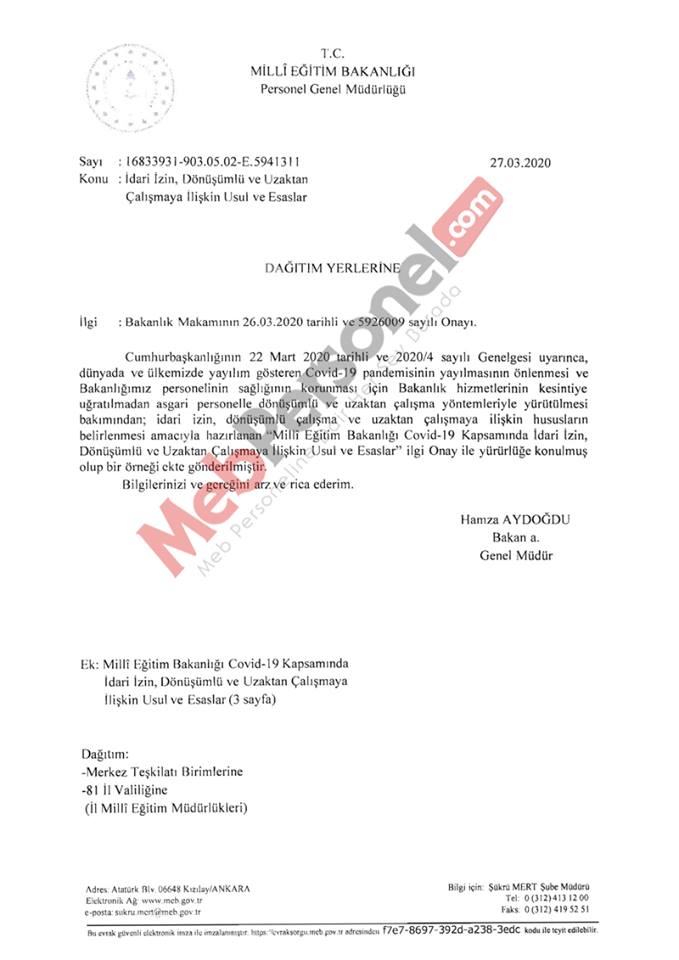 MEB Uzaktan Çalışma Usül ve Esaslarını Valiliklere Gönderdi!