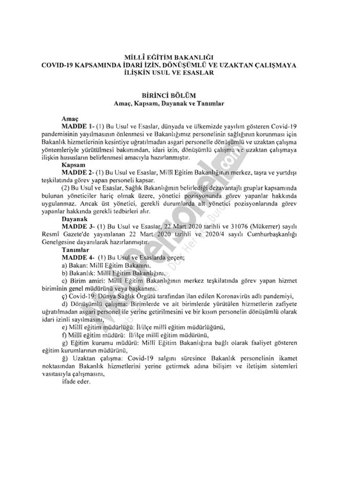 MEB Uzaktan Çalışma Usül ve Esaslarını Valiliklere Gönderdi!