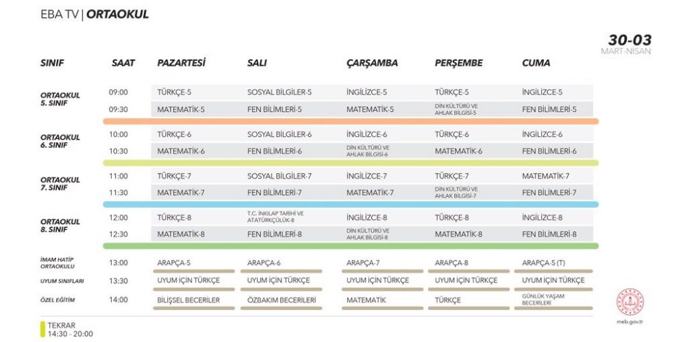 EBA TV'nin yeni yayın akışı belli oldu