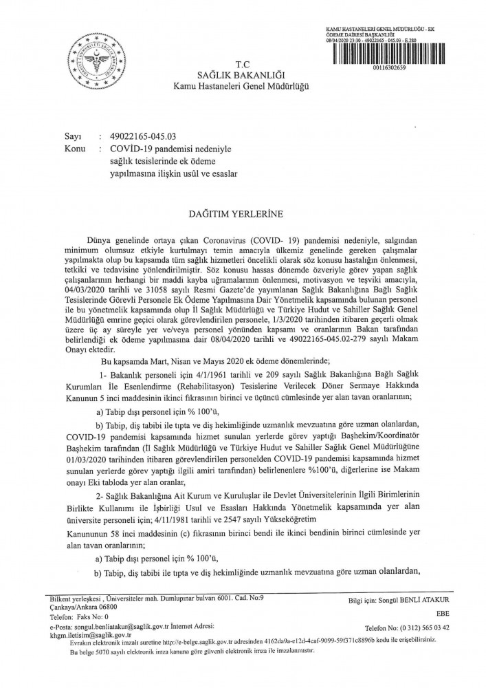 Sağlık personeline ek ödemeyle ilgili usul ve esaslar netleşti