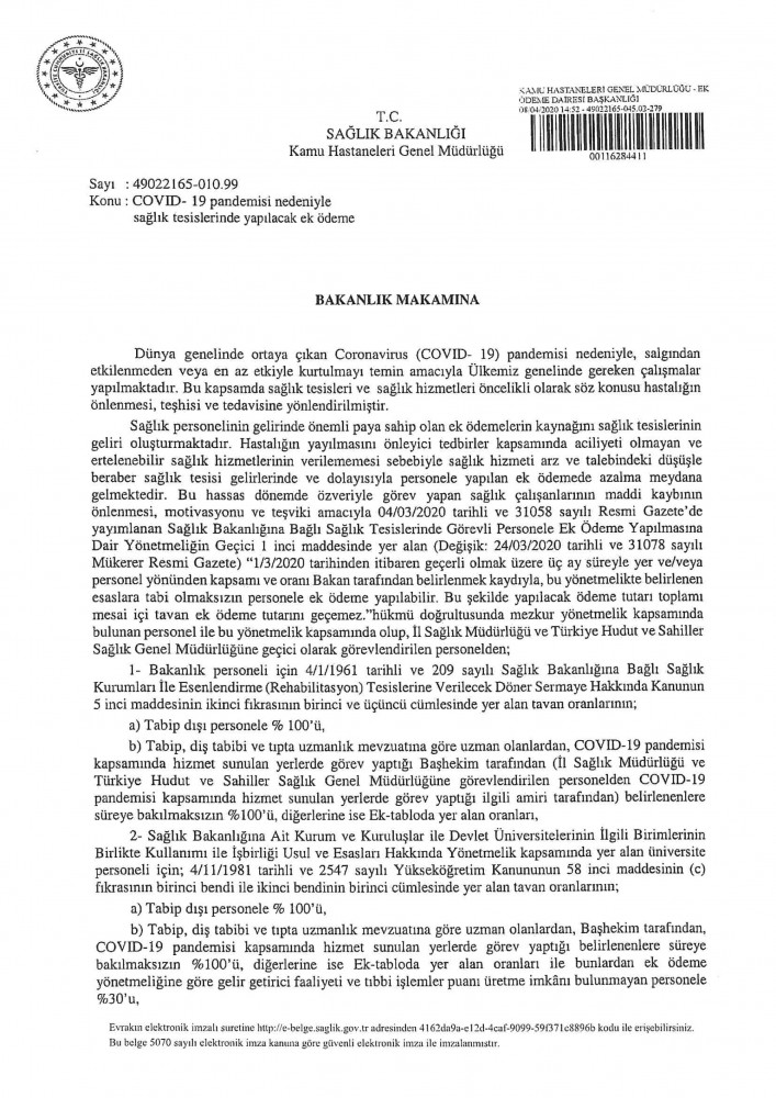 Sağlık personeline ek ödemeyle ilgili usul ve esaslar netleşti