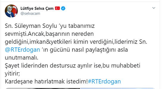 Ak Parti Kadın Kolları Başkanı, Soylu'ya bunları yazdı
