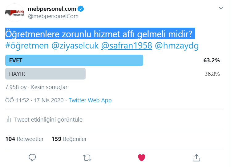 Öğretmenlere zorunlu hizmet affı gelmeli midir? Anketimiz sonuçlandı