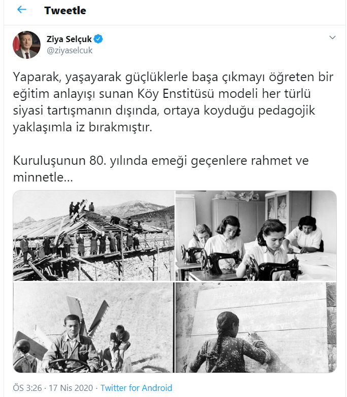 Ali Yalçın, başta Bakan Ziya Selçuk olmak üzere Köy Enstitülerini övenler eziktir yorumu.