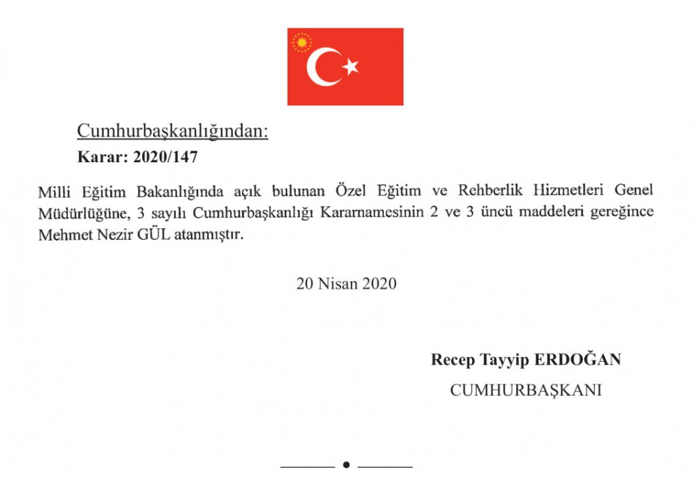 Özel Eğitim ve Rehberlik Hizmetleri Genel Müdürlüğüne atama yapıldı