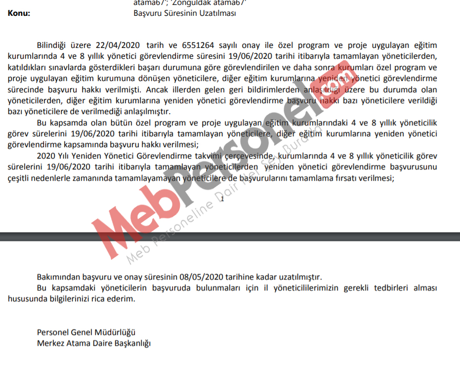 Yönetici atama başvuru süresi uzatıldı.