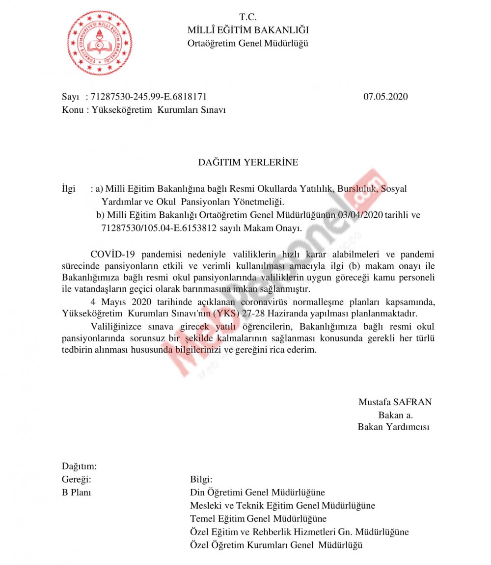 MEB'den YKS yazısı