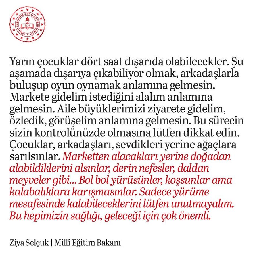 Bakan Ziya Selçuk'tan Çocuklara Uyarı