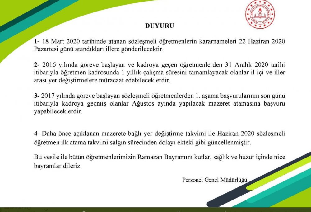 Haziran 20 Bin Öğretmen Atama Takvimi Açıklandı