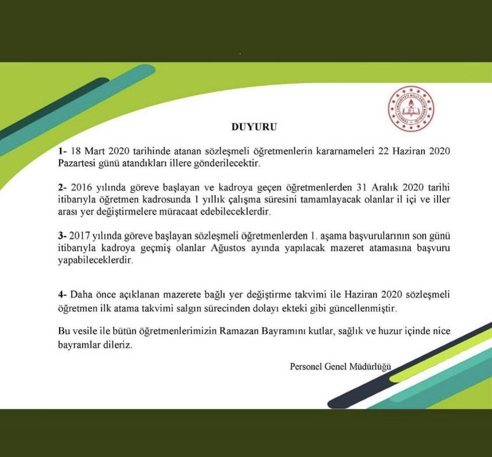 Özür Grubu Atamalarında 30 Eylül Baz Alınmalı