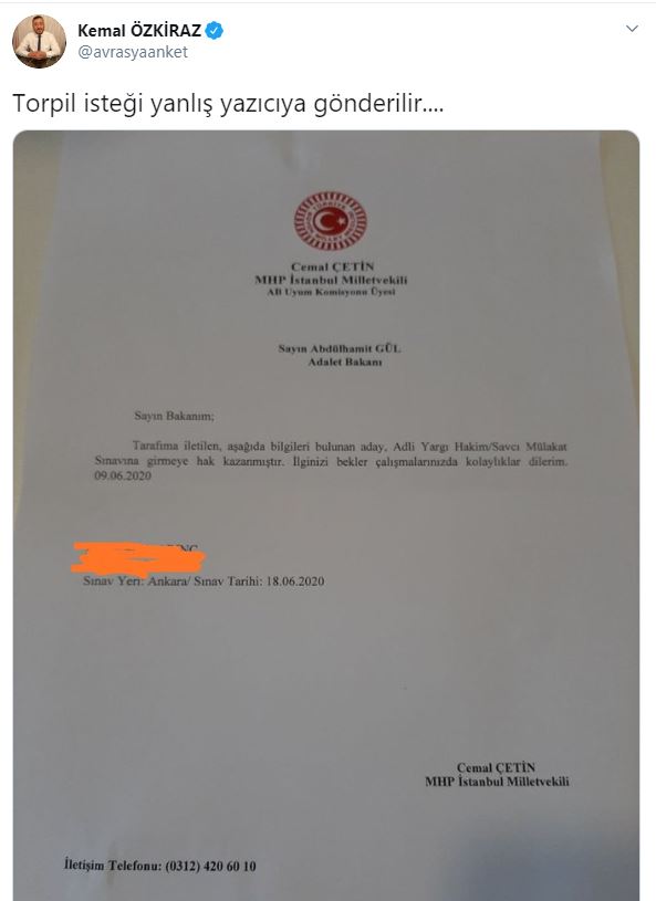 Vekil, mülakat için torpil istedi