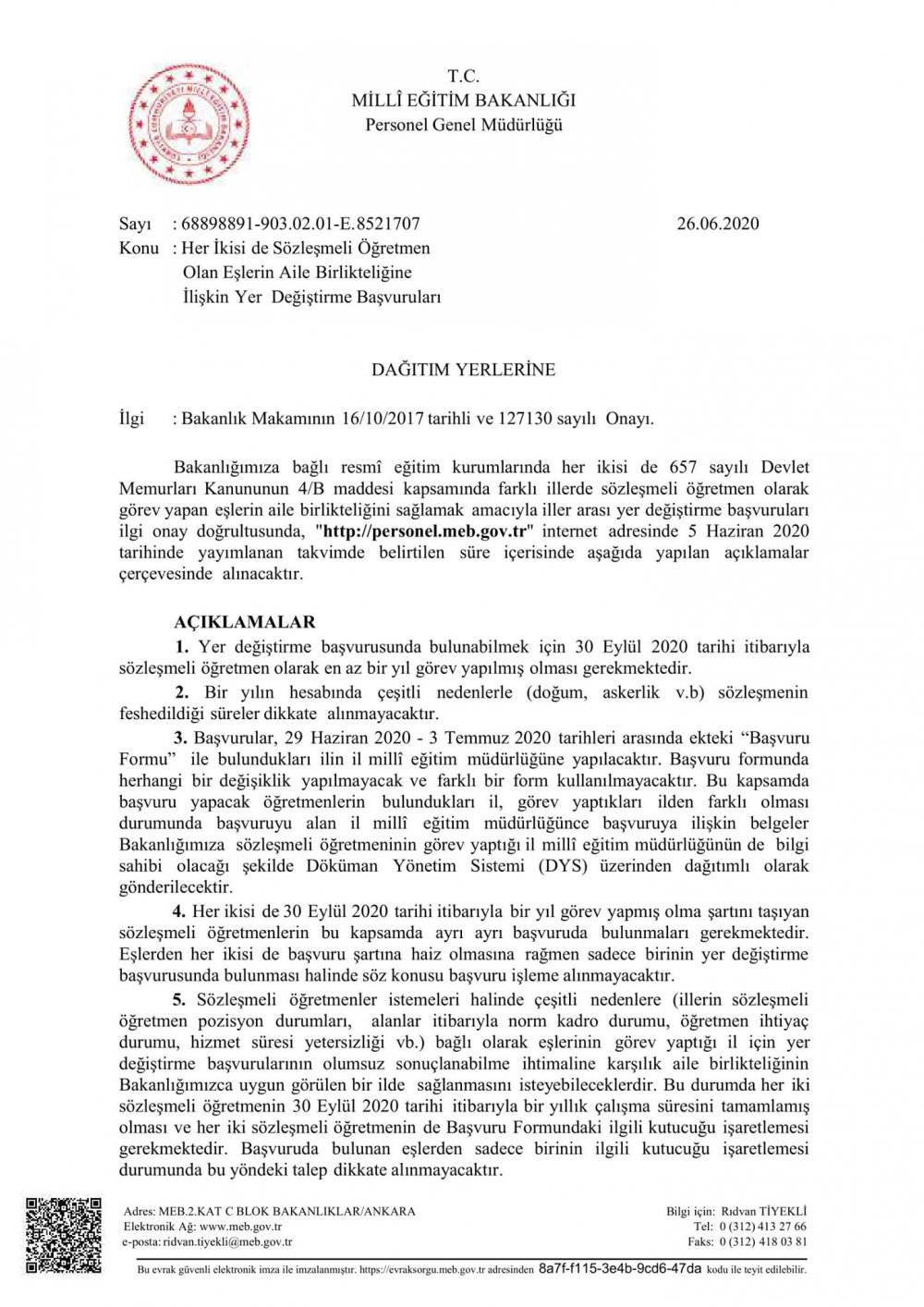 Sözleşmeli Öğretmenlerin Eş Durumu Başvuruları Yayınlandı... (MEB Duyuru)