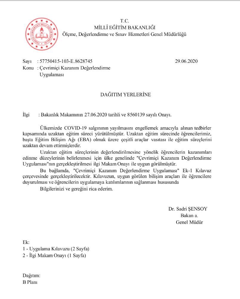 MEB çevrimiçi kazanım değerlendirme uygulaması yapıyor