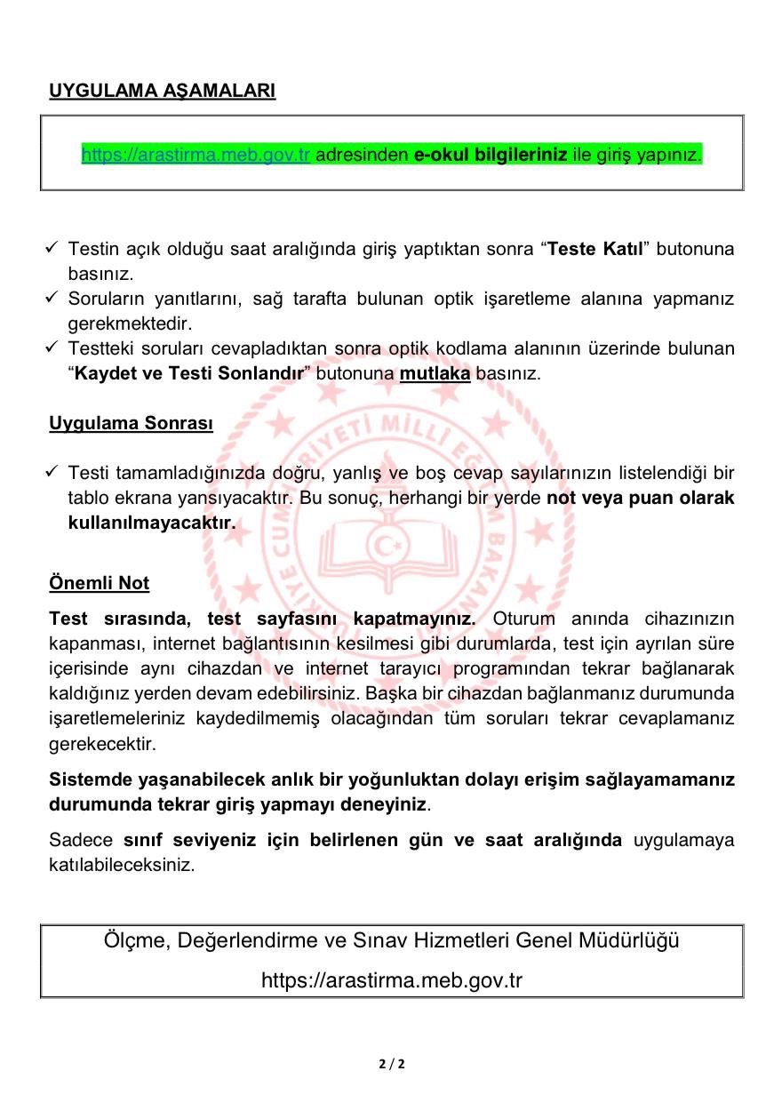 MEB çevrimiçi kazanım değerlendirme uygulaması yapıyor