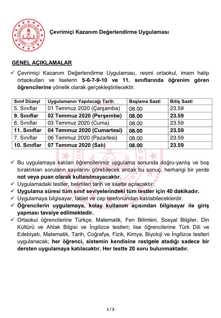 MEB çevrimiçi kazanım değerlendirme uygulaması yapıyor