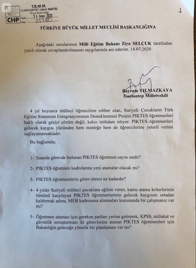 Piktes öğretmenlerinin kadro talebi Bakan Ziya Selçuk'a soruldu