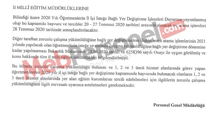İl İçi Yer Değiştirmeler Konusunda MEB Personel Genel Müdürlüğünden Uyarı