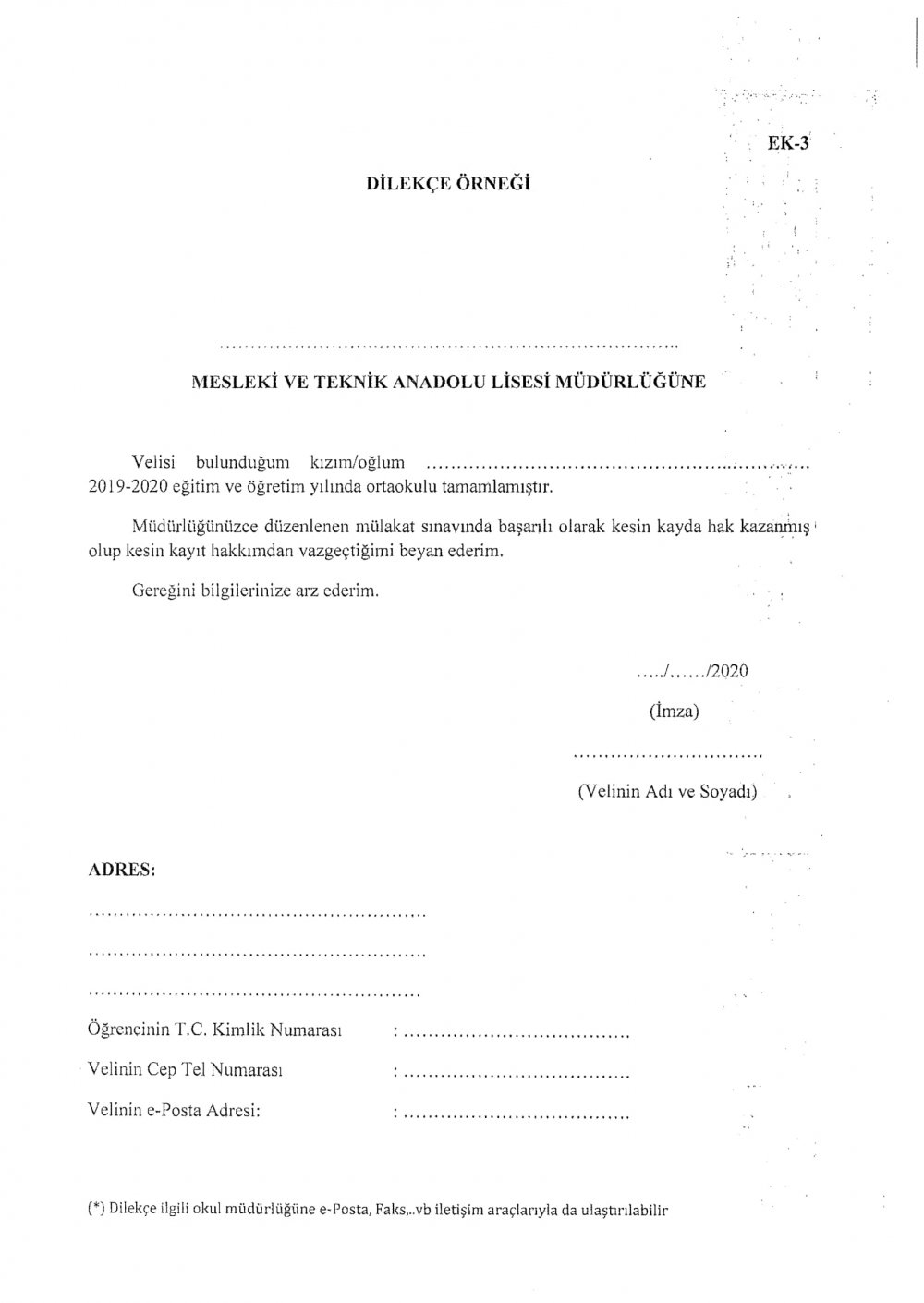MESLEKİ VE TEKNİK ANADOLU LİSELERİNİN MÜLAKATLA ÖĞRENCİ ALINAN ALANLARINA TERCİH VE YERLEŞTİRME TAKVİMİ