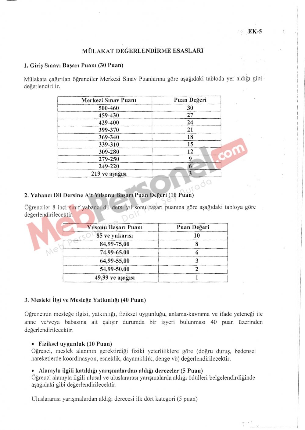 MESLEKİ VE TEKNİK ANADOLU LİSELERİNİN MÜLAKATLA ÖĞRENCİ ALINAN ALANLARINA TERCİH VE YERLEŞTİRME TAKVİMİ