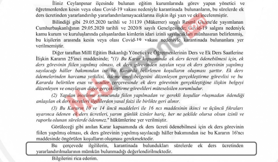 Kesin yada olası korona virüs karantina sürecinde ek ders ödenir mi ?