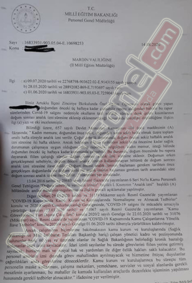 MEB'den Doğum İzni İçin Görüş Yazısı