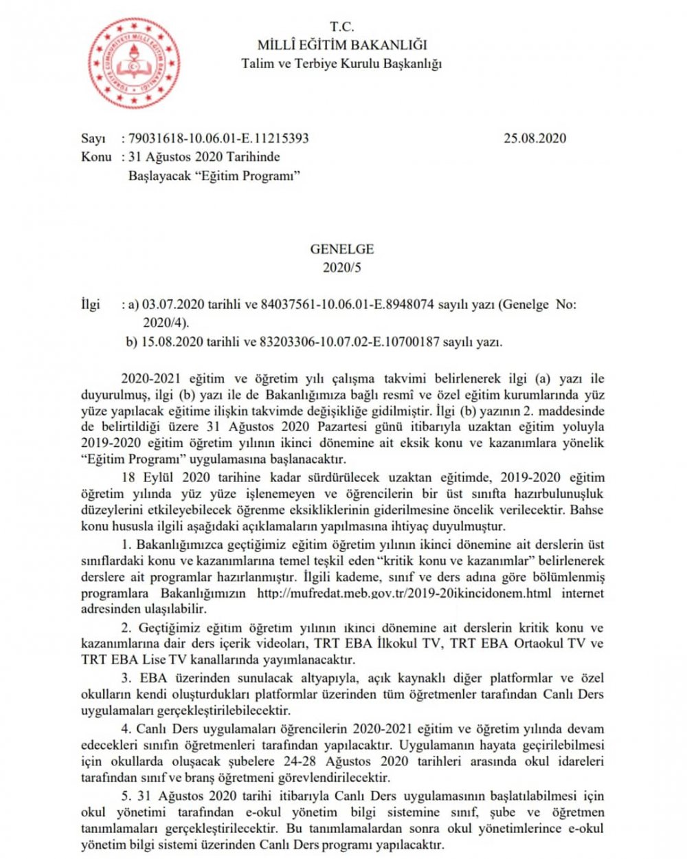 MEB 31 Ağustos'tan Sonra Yapılması Gerekenlerle İlgili Resmi Yazı Yayımladı