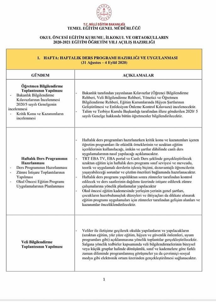 MEB Uzaktan Eğitim Ders Programını ve İşleyiş Planını Paylaştı