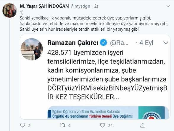 Türk Eğitim-Sen'den Eğitim-Bir-Sen'e: ''Baskı ve Tehdit İle Üye Sayınızı Artırıyorsunuz''