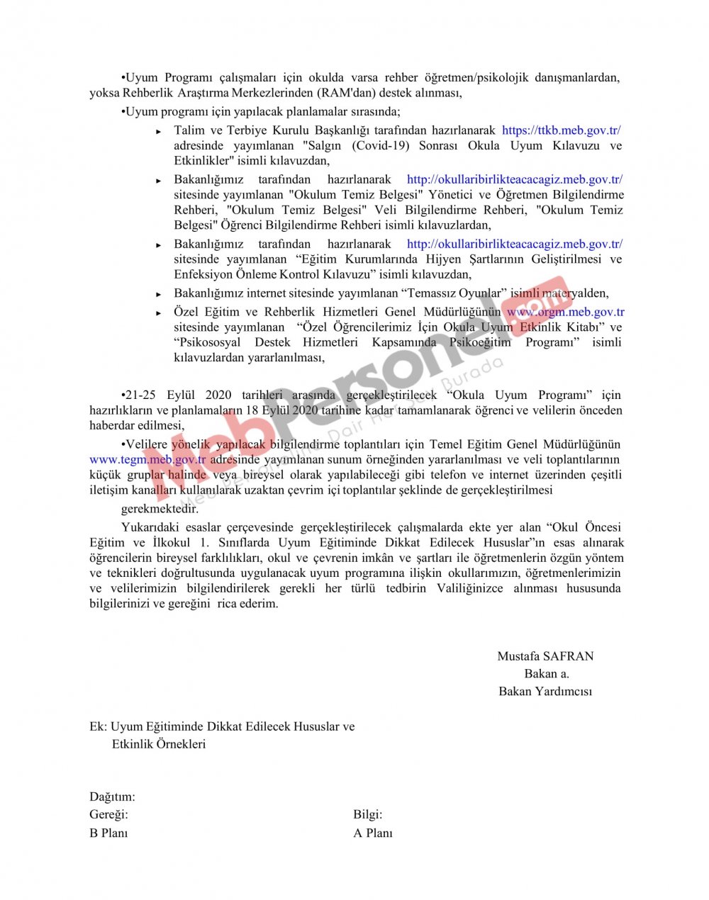 MEB'den ''Okula Uyum Haftası'' İle İlgili Resmi Yazı