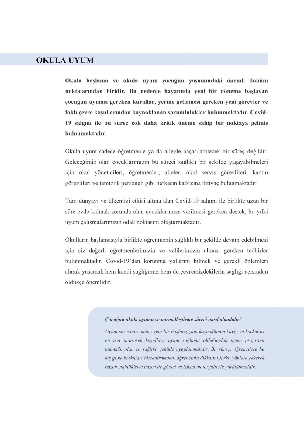 MEB'den ''Okula Uyum Haftası'' İle İlgili Resmi Yazı