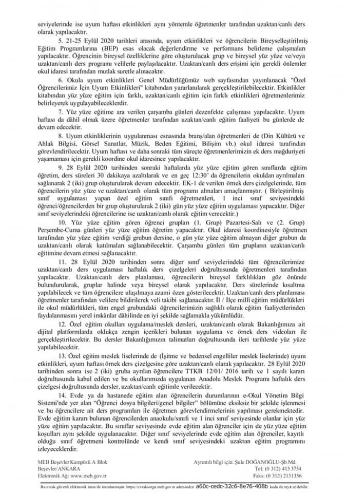 MEB’den Özel Eğitimde Yüz Yüze Eğitime İlişkin Açıklama