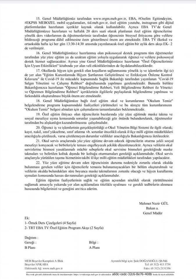 MEB’den Özel Eğitimde Yüz Yüze Eğitime İlişkin Açıklama