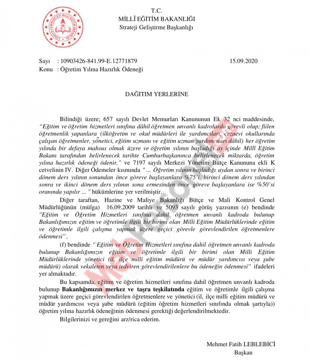 MEB'den Öğretim Yılına Hazırlık Ödeneği Yazısı