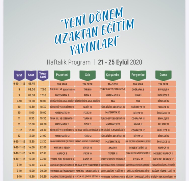 TRT EBA TV'de Yeni Dönem Başlıyor! İşte 21-25 Eylül Yayın Akışı